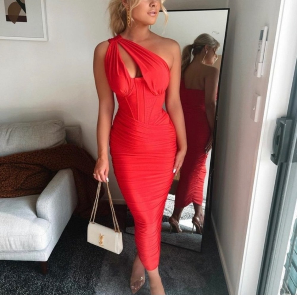 House of CB Valentina one-shoulder Bodycon Dress size M A-C cup chest